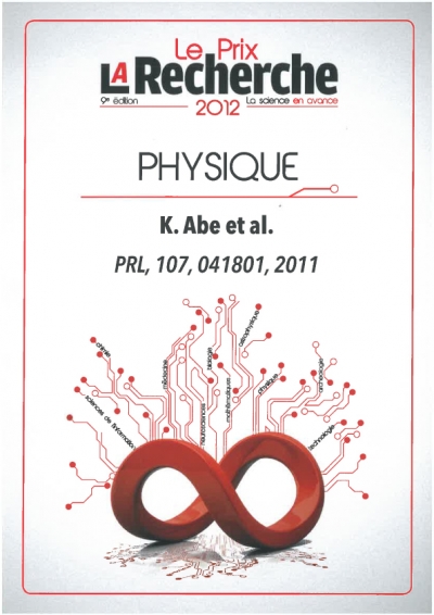 T2K awarded prize by the French magazine "La Recherche"